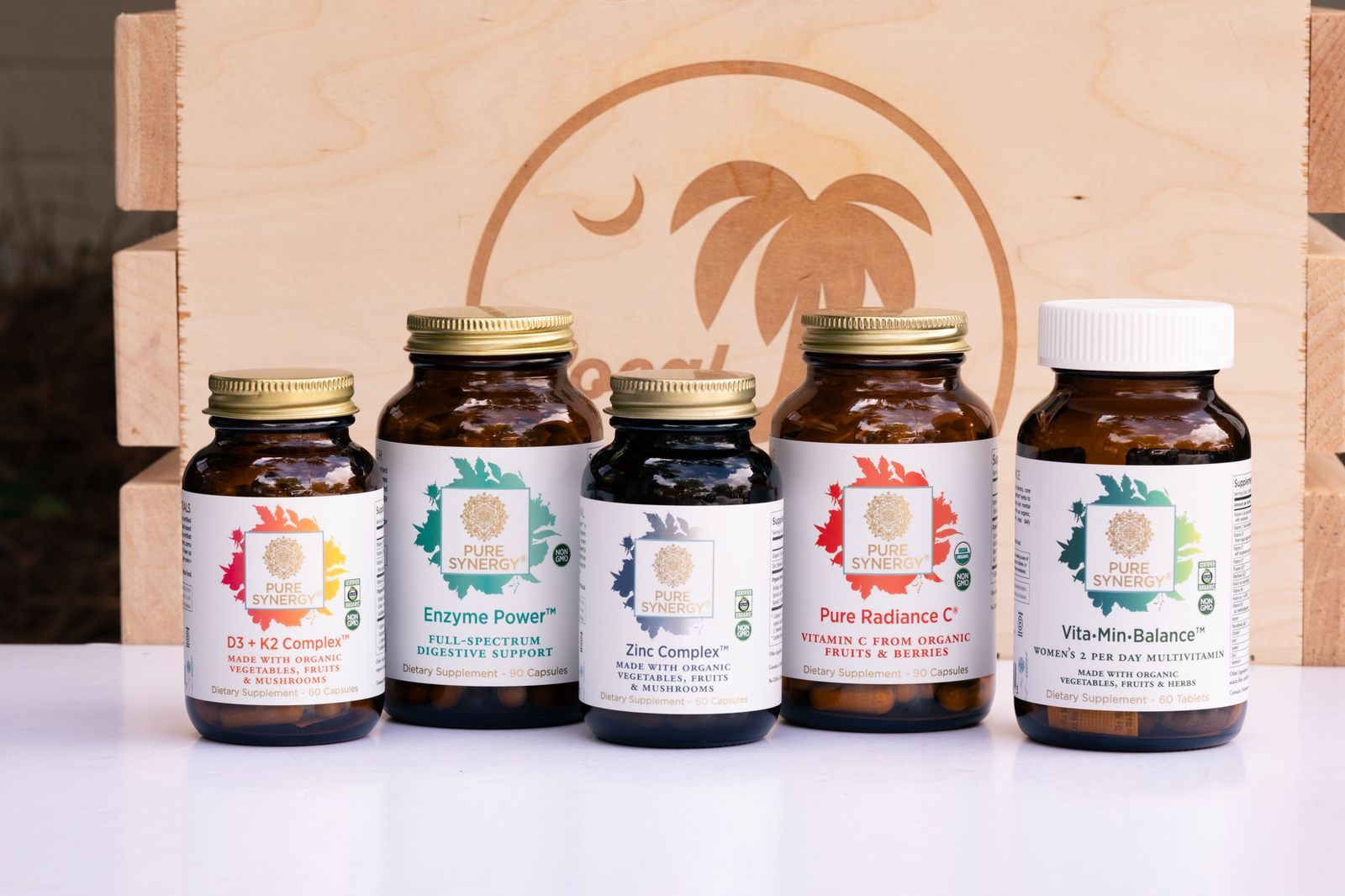 Pure Synergy vitamin bottles on the shelf